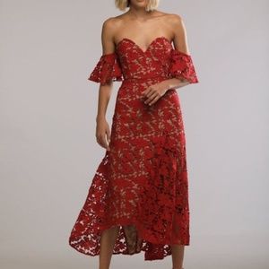 SAU-LEE Off the Shoulders Red Lace Crochet Dress